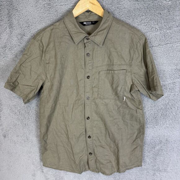 Outdoor Research Shirt Mens Small Green Short Sleeve Button Up Hemp Blend - Picture 1 of 8